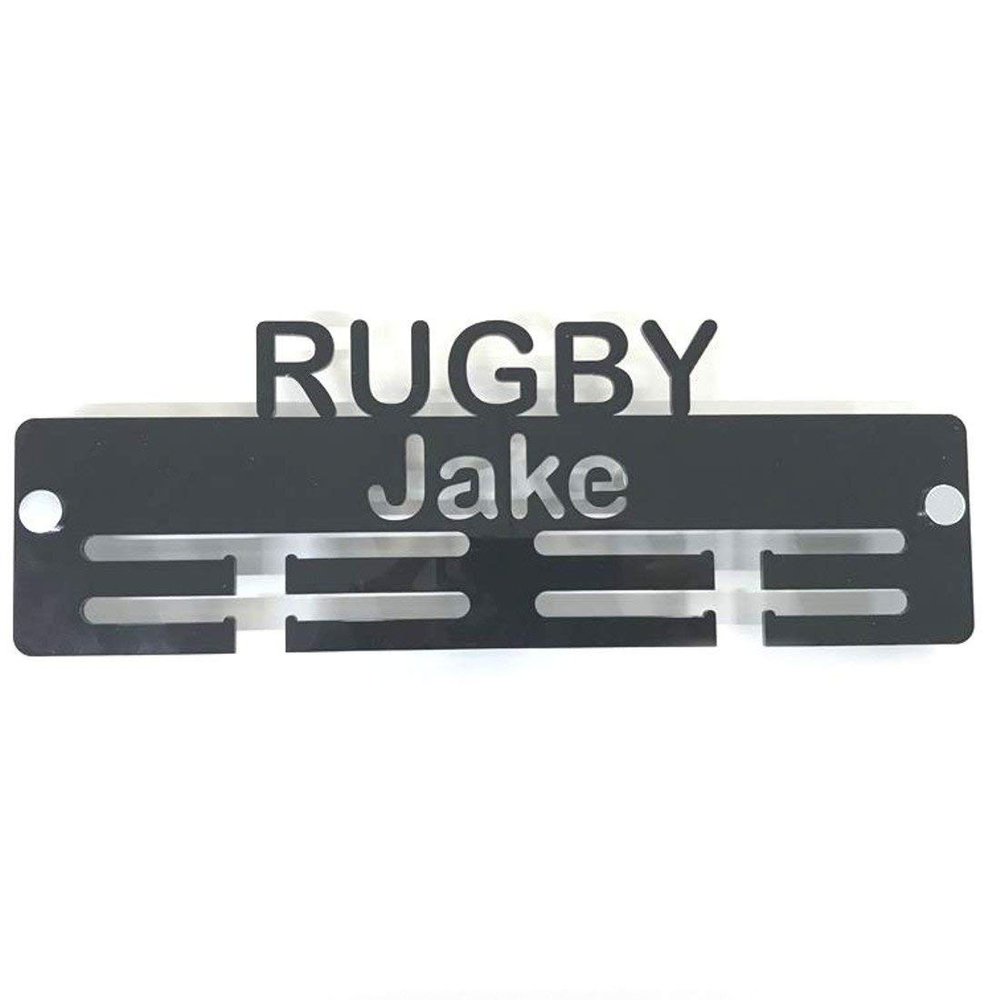 Super Cool Creation Personalised"Rugby" Medal Hanger - Blue
