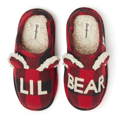 Dearfoams baby girls Unisex-child Lil Bear and Bear Slipper, Lil Bear Buffalo Plaid, 4-5 Big Kid US