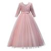 Flower Girl Dress Princess Pageant Long Lace Tulle Ball Gowns 3/4 Sleeves Wedding Bridesmaid Formal Party Dresses Little Baby Baptism Big Girls First Communion Prom Maxi Dress for Kids Pink 13-14Y view 1
