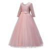 Flower Girl Dress Princess Pageant Long Lace Tulle Ball Gowns 3/4 Sleeves Wedding Bridesmaid Formal Party Dresses Little Baby Baptism Big Girls First Communion Prom Maxi Dress for Kids Pink 13-14Y view 2