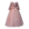 Flower Girl Dress Princess Pageant Long Lace Tulle Ball Gowns 3/4 Sleeves Wedding Bridesmaid Formal Party Dresses Little Baby Baptism Big Girls First Communion Prom Maxi Dress for Kids Pink 13-14Y view 3