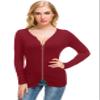 Afibi Women V Neck Zip Front Long Sleeve Casual Top Blouse Shirt (Medium, Burgundy) view 2