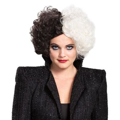 Cruella Wig for Women, Official Cruella Disney Movie Costume Hair Accessory, Single Size Black and White Wigs