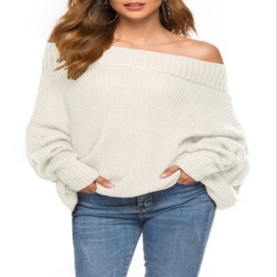 GOLDSTITCH Women's Off Shoulder Batwing Sleeve Loose Oversized Pullover Sweater Knit Jumper Ivory