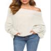 GOLDSTITCH Women's Off Shoulder Batwing Sleeve Loose Oversized Pullover Sweater Knit Jumper Ivory view 1