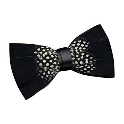 Drasawee Men's Handmade Feather Leather Bowtie Formal Party Bowties Dark Black