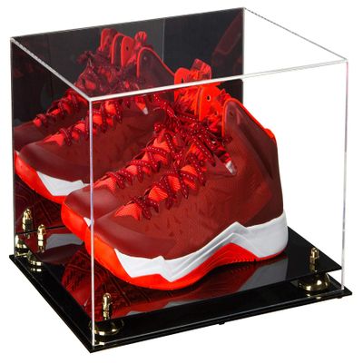 Better Display Cases Acrylic Basketball Shoe Pair Display Case with Gold Risers and Mirror (A082-GR)