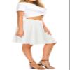 EXCHIC Women's Casual Stretchy Flared Midi Skater Skirts Basic A-Line Pleated Midi Skirt (L, White) view 2