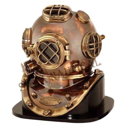 Antique Brass Deep Sea US Navy Mark V Diving Marine Scuba Divers Helmet 18" Base