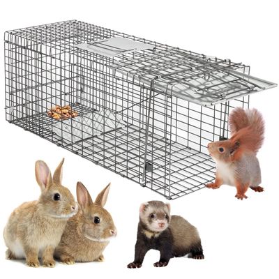 HomGarden Live Animal Cage Trap 32'' Steel Humane Release Rodent Cage for Rabbits, Stray Cat, Squirrel, Raccoon, Mole, Gopher, Chicken, Opossum, Skunk, Chipmunks, Groundhog Squire