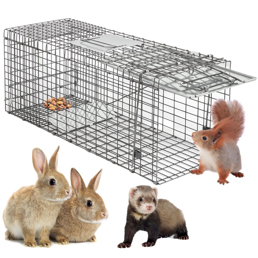 HomGarden Live Animal Cage Trap 32'' Steel Humane Release Rodent Cage for Rabbits, Stray Cat, Squirrel, Raccoon, Mole, Gopher, Chicken, Opossum, Skunk, Chipmunks, Groundhog Squire