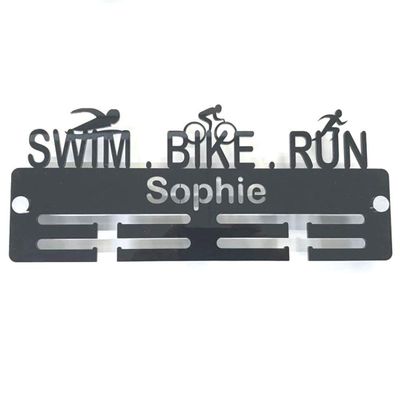 Personalized Swimmer Biker Runner Medal Hanger - Orange