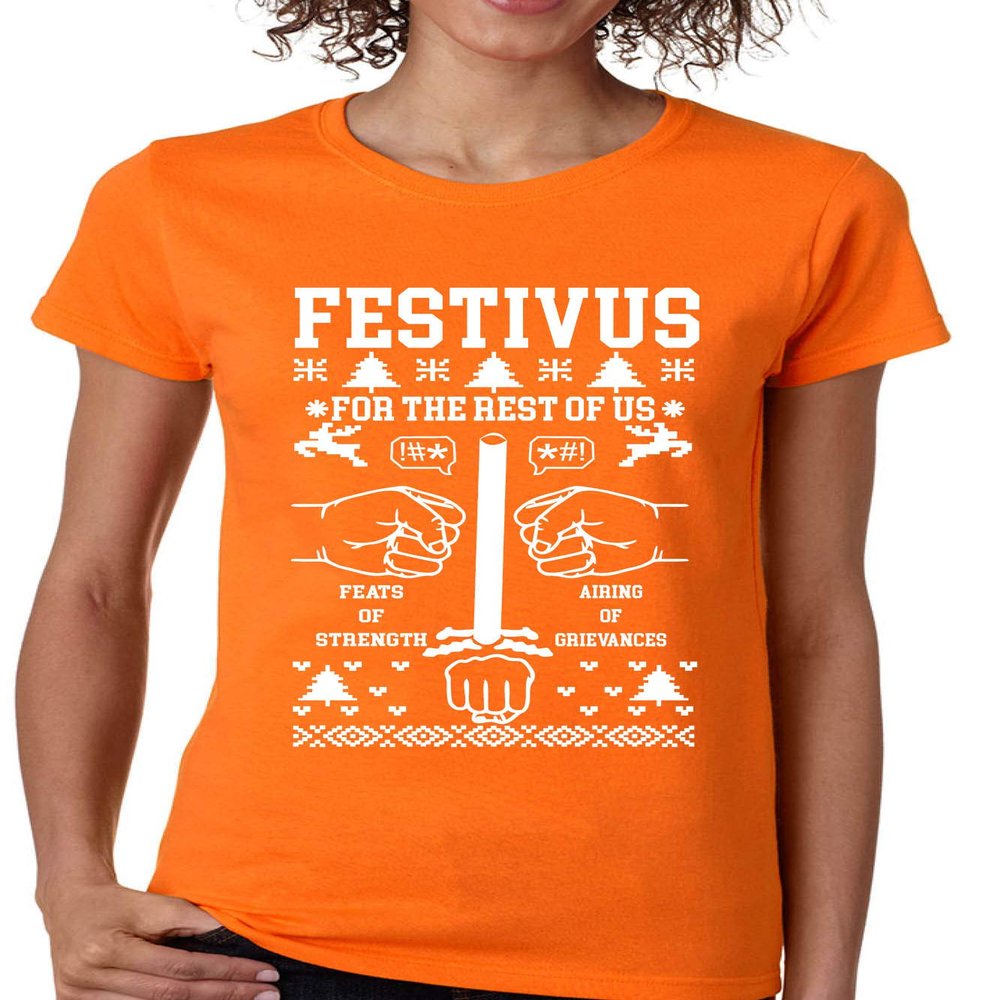 ALLNTRENDS Women's T Shirt Festivus Anti Christmas Holiday Complain Ugly Patry (3XL, Safety Orange)