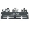 Personalized Swimmer Biker Runner Medal Hanger - Black view 1