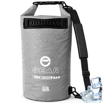 Enthusiast Gear Insulated Dry Bag Cooler | Waterproof Cooler for Kayaking, Hiking, Lunch, Fishing, and Beach Leak Proof, Waterproof, Collapsible, with Padded Shoulder Strap (15L) - Grey