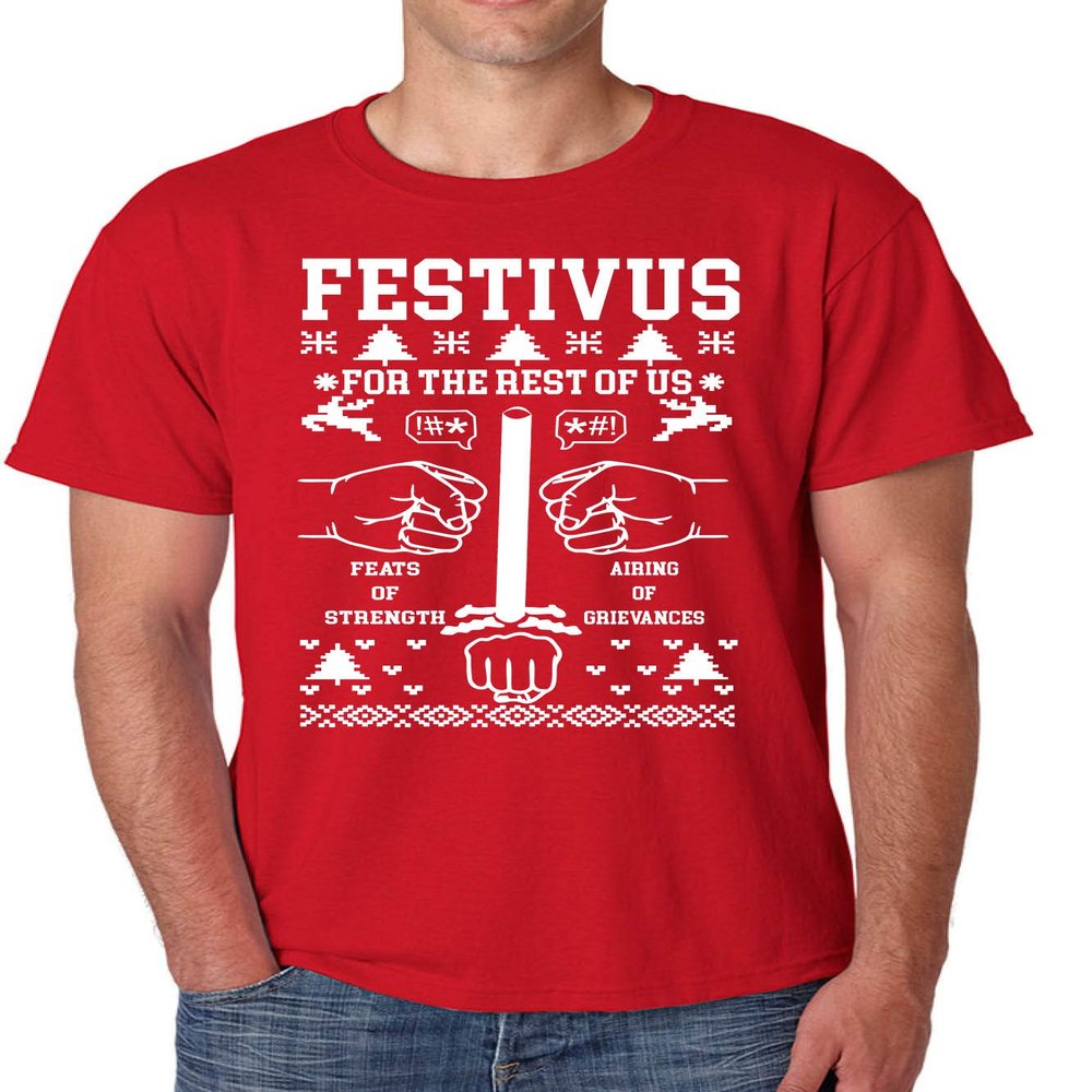 ALLNTRENDS Men's T Shirt Festivus Anti Christmas Secular Holiday Funny Complain (2XL, Red)