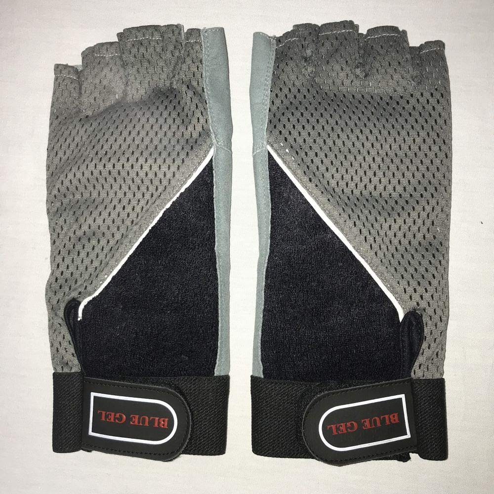 Blue Gel Mesh Net Fingerless Driving Weight Training Cycling Wheelchair Gloves Large