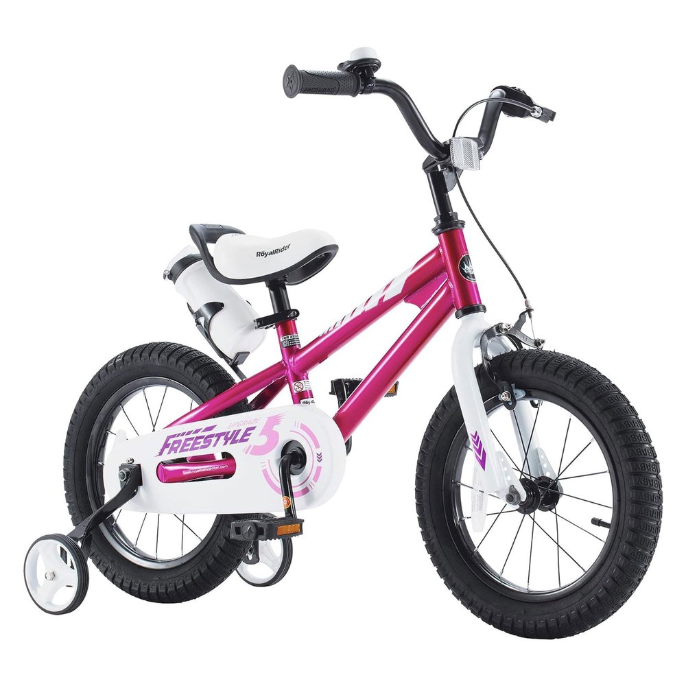 RoyalBaby Freestyle 16 Inch Kids Bike with Training Wheels, Kickstand, Water Bottle and Holder, and Reflectors for Boys and Girls Ages 4 to 7, Fuchsia