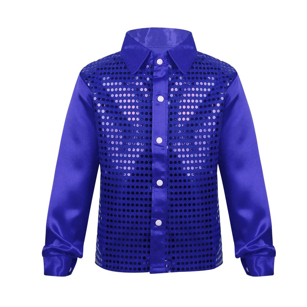 FEESHOW Kids Big Boys Shiny Sequined Shirt Vest Waistcoat Jacket for Wedding Prom Dance Performance Costume Blue 4-5