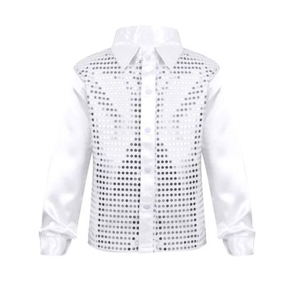 FEESHOW Kids Big Boys Shiny Sequined Shirt Vest Waistcoat Jacket for Wedding Prom Dance Performance Costume White 7-8