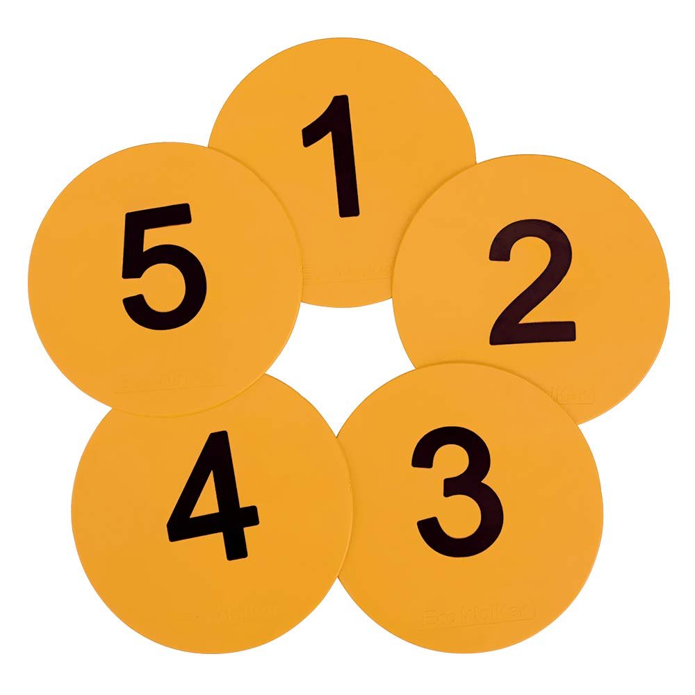 Eco Walker 8inch Numbered Floor Spot Markers Set of 5 (Yellow 1-5)