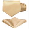 TIE G Solid Satin Woven dyed Color Formal Black Necktie and Pocket Square Sets in Gift Box (Beige) view 1