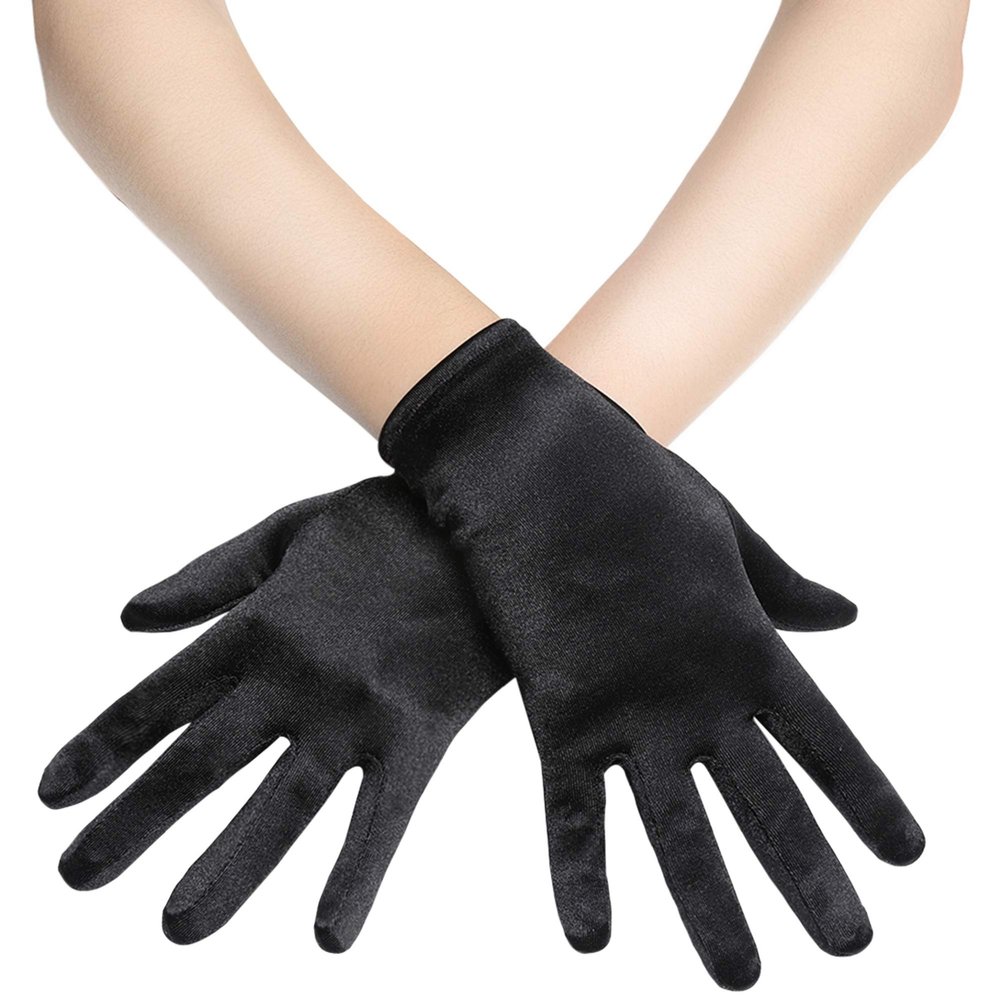 BABEYOND Short Satin Gloves for Women - Silk Opera Wedding Bridal Gloves Tea Party Banquet Costume 1920s Flapper Accessories