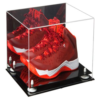 Better Display Cases Acrylic Basketball Shoe Pair Display Case with White Risers and Mirror (A082-WR)
