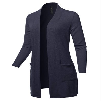 Casual Solid and Print Long Length Knit Cardigan Heather Navy S