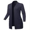 Casual Solid and Print Long Length Knit Cardigan Heather Navy S view 1