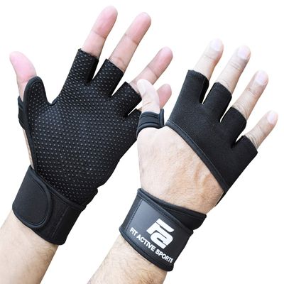 Fit Active Sports RX2 Weight Lifting Workout Gloves with Built in Wrist Wraps - for Men and Women (Black, S)