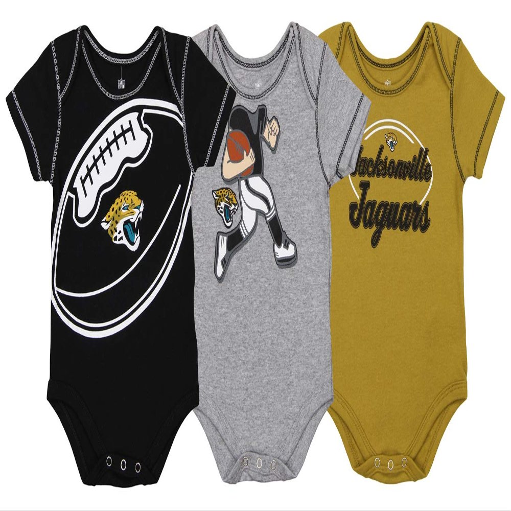 Outerstuff NFL Boys Newborn and Infant Assorted Team 3 Pack Creeper Set, Jacksonville Jaguars 18 Months