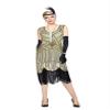 1920s Gatsby Sequin Fringed Paisley Flapper Dress with 20s Accessories Set (M, Beige-Black) view 2