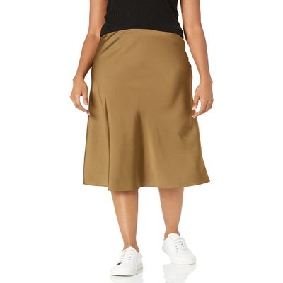 The Drop Women's Maya Silky Slip Skirt Skirt, Dark Olive, M