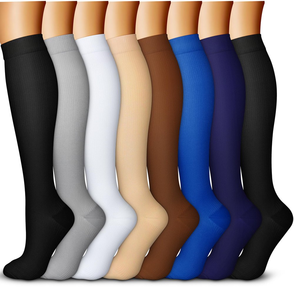 QUXIANG Copper Compression Socks for Women & Men Circulation (8 Pairs) - Best for Running Athletic Cycling - 15-20 mmHg (S/M,Multi 17)