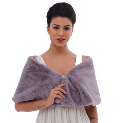 Fdesigner Leiothrix Women's Short 1920 Faux Fur Shawl Bridal Wedding Fur Wraps and Shawls Faux Mink Shawl for Women and Girls (Grey)