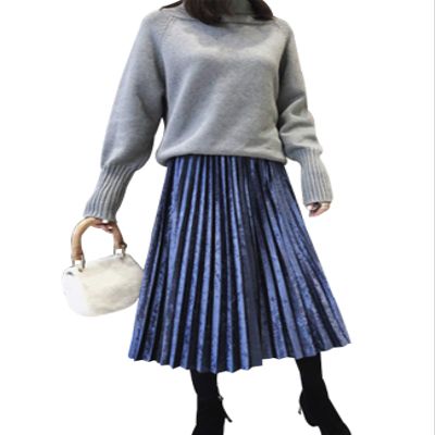 Baixnsj Women's Metallic Shiny Shimmer Accordion Pleated with Leggings Skirt S Royal Blue