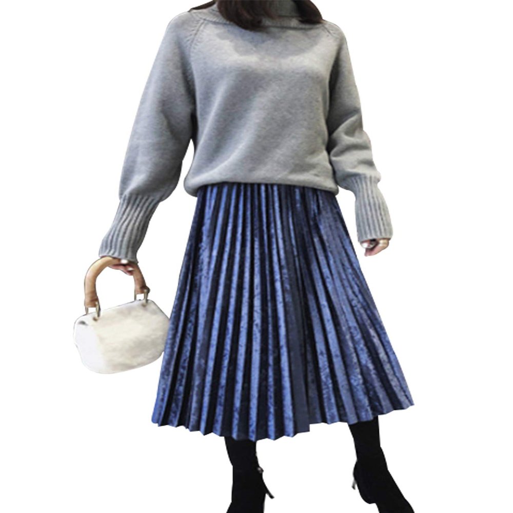 Baixnsj Women's Metallic Shiny Shimmer Accordion Pleated with Leggings Skirt S Royal Blue