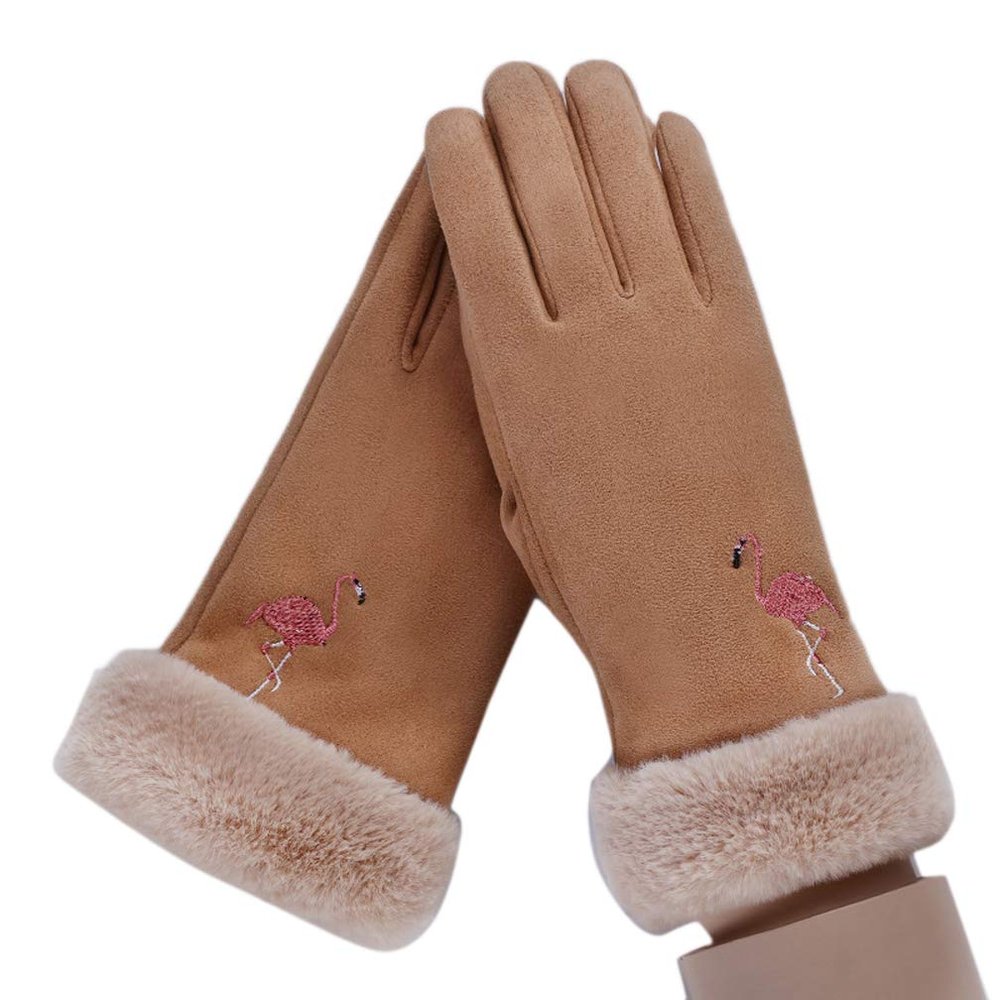 Faux Fur Winter Gloves for Girls Warm Mittens Winter Touch Screen Cycling Gloves