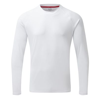 Gill Mens UV Tec Long Sleeve T-Shirt Top - 50+ UPF Sun Protection, Lightweight & Quick-Dry (White, XL)