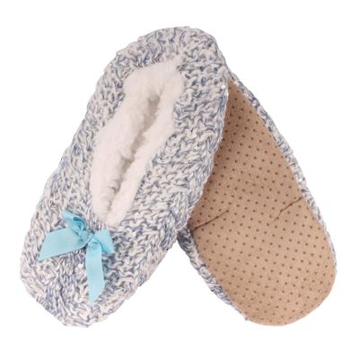 BambooMN Adult Women Soft Warm Furry Fuzzy Non-Slip Slip-On Slipper Socks, Indoor Travel Cozy House Slippers, Size Medium, Blue, 1 Pair