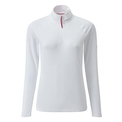 Gill Womens UV Tec Long Sleeve Zip T-Shirt - 50+ UV Sun Protection (White, 4)