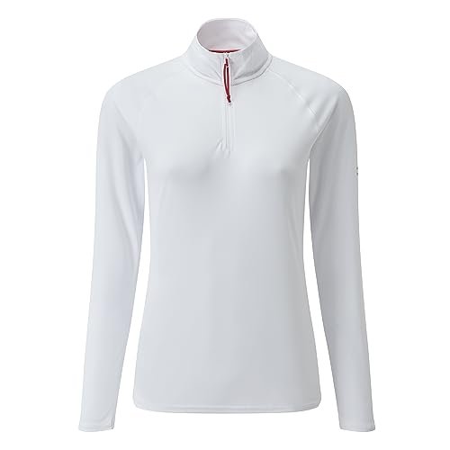 Gill Womens UV Tec Long Sleeve Zip T-Shirt - 50+ UV Sun Protection (White, 4)