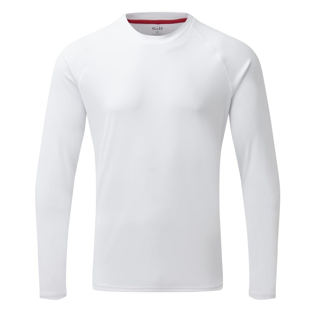 Gill Mens UV Tec Long Sleeve T-Shirt Top - 50+ UPF Sun Protection, Lightweight & Quick-Dry (White, XS)