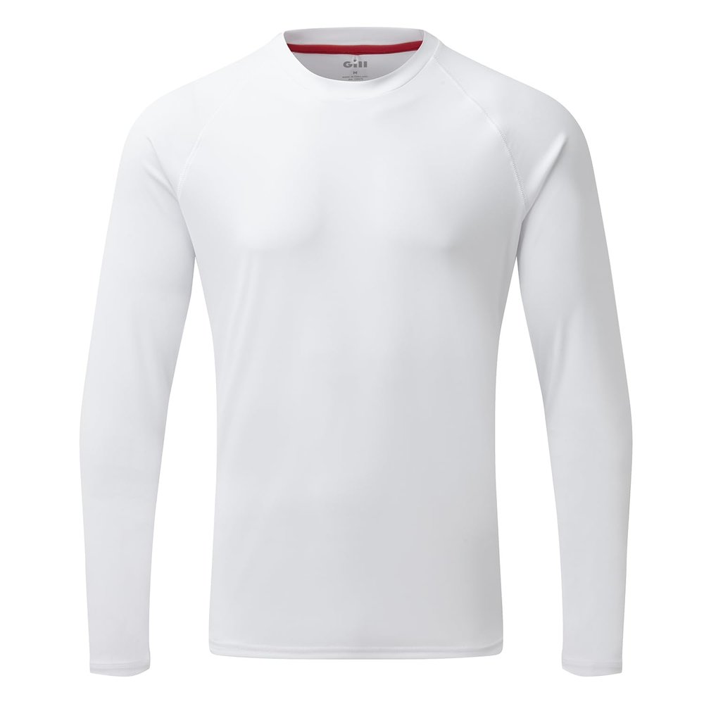 Gill Mens UV Tec Long Sleeve T-Shirt Top - 50+ UPF Sun Protection, Lightweight & Quick-Dry (White, S)