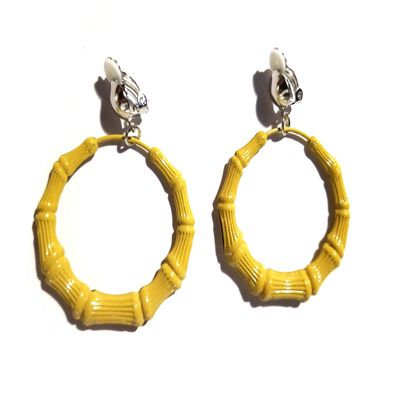 Clip-on Earrings Bamboo Hoop Earrings Assorted Colors 3 inch (Yellow)
