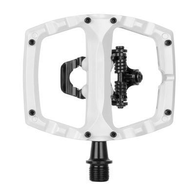 XPEDO Ambix Dual-Sided Bicycling Pedals | Hybrid Clipless & Flat MTB Bicycling Pedals, SPD Compatible, Adjustable Tension | 8 Grub Pins, 6061 Aluminum Body | White