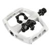 XPEDO Ambix Dual-Sided Bicycling Pedals | Hybrid Clipless & Flat MTB Bicycling Pedals, SPD Compatible, Adjustable Tension | 8 Grub Pins, 6061 Aluminum Body | White view 3