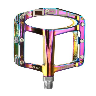Xpedo Spry Flat Bicycling Pedals | Aluminum Body, 11mm Low-Profile, 106x100mm Platform, 28 Replaceable Steel Pins | MTB Trail/Enduro | Oil Slick