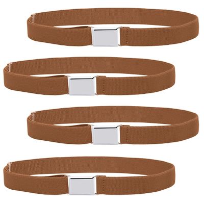 Buyless Fashion Kids Boys Toddler Adjustable Elastic Stretch Belt With Buckle - 4 Pack - 5122-Camel